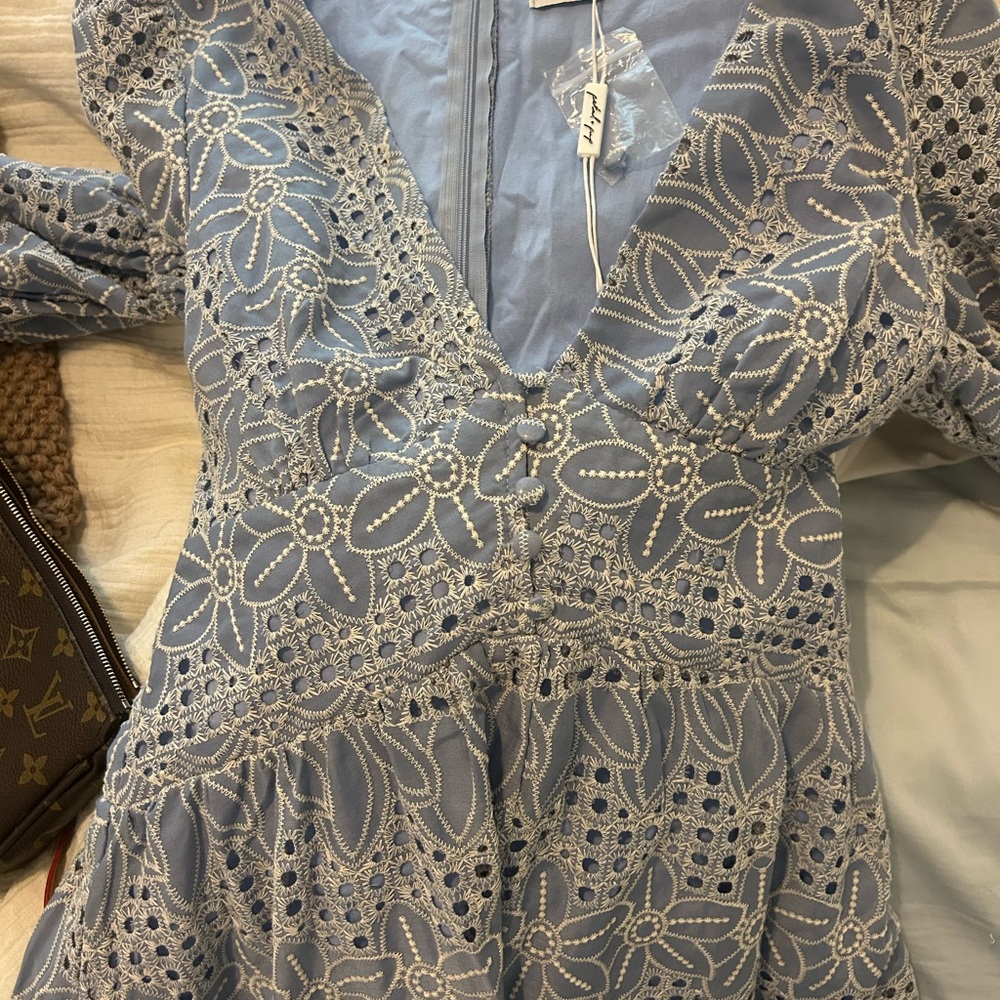Petal & Pup Light Blue Floral Lace Maxi Dress - Picture 3 of 4